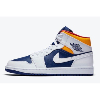 สีใหม554724-131 Air Jordan 1 Mid Royal Blue Laser Orange 2020 รองเท้าบาสเก็ตบอล