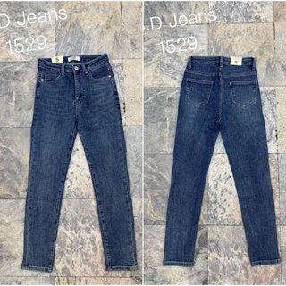 G.D.Jeans รุ่น 1529#กางเกงยีนส์แฟชั่นขายาวผ้ายืดทรงเดฟสีเข้มเล่นดีไซน์แต่งริมแดงข้างแบบเก๋ๆ