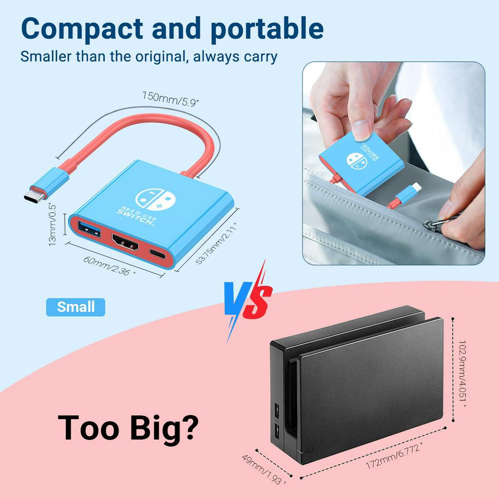 แบบพกพา TV Switch Dock สําหรับ Nintendo Switch/OLED สวิทช์ 4K HDMI USB 3.0 พอร์ตและ USB C ชาร์จ, Travel Dock สําหรับ Nintendo Switch Samsung Steam Deck MacBook Pro/Air และอื่นๆ