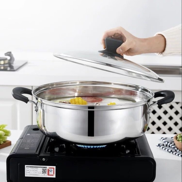 M KITCHEN SK28 หม้อ หม้อต้ม หม้อสุกี้ หม้อชาบู สแตนเลส ขนาด 28 ซม สามารถใช้กับเตาแม่เหล็กไฟฟ้า (B1)