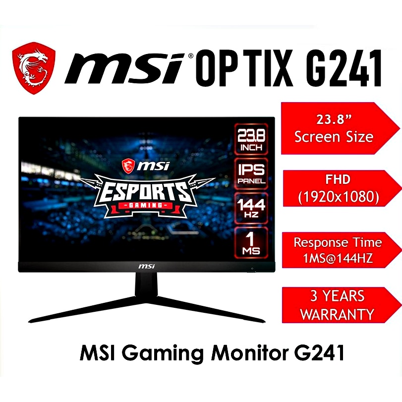 MONITOR (จอมอนิเตอร์) MSI OPTIX G241 23.8" IPS FHD 144Hz Warranty 3 - Y