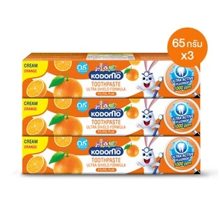 [ 3 ชิ้น ] KODOMO ยาสีฟันเด็ก โดโดโม อัลตร้า ซิลด์ ชนิดครีม กลิ่นส้ม ใหม่ ฟลูออไรด์ 1000 ppm 65 กรัม LIONSOS