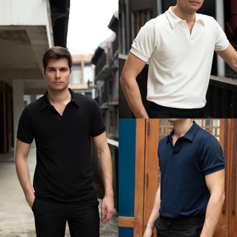 Backtobazix – Men’s Polo Slim เสื้อโปโลชายทรงสลิม แขนจั๊ม ผ้า Cotton Puffin ไม่ยับ ไม่ต้องรีด