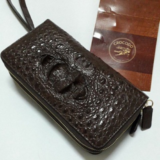 crocrodile  l  2 zip purse brown lady wallet กระเป๋าสตางค์จระเข้1499