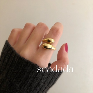 seadada เกาหลี แหวนแฟชั่น แหวนทรงมนสีทอง ปรับขนาดได้ 14k RINGS