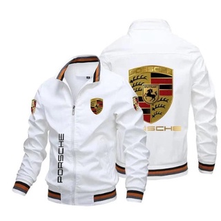 Porsche LOGO SportswearBaseball uniformmacan Cayenne Cayman taycan 718 Boxster 911 PanameraBody shop custom workwearZip stand collarPlus size long-sleeved sweatshirtAviator Jacket