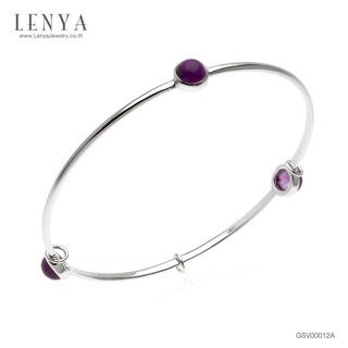 Lenya Jewelry กำไลข้อมือเงินแท้ ประดับอเมทิสต์ พร้อมห่วงสำหรับห้อย Charm