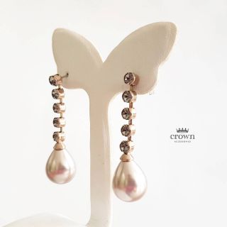 Pearl Drops Earrings ต่างหูมุก ต่างหูเพชรCZ คริสตัล แฟชั่น