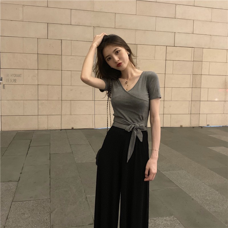 Niche Design Sense V neck Short Top Women s 2020 Summer New Tight Short 