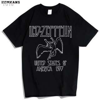 T018สีแดงเกาหลี Zeppelin เสื้อยืดแขนสั้นวงดนตรีร็อค Nostalgic ROCK โลหะหนักสไตล์อังกฤษผ้าฝ้ายยุโรปและอเมริกา