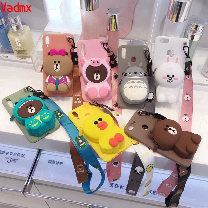 Korea Cute Cartoon Case Samsung Galaxy A7 A9 J8 A6+ Plus A6 A8 2018 A9 Pro Back Cover 3D Bear Wallet Soft Silicone Cover