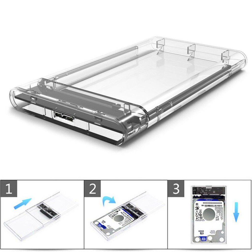 2.5-Inch SATA 3.0 To USB 3.0 Hard Drive Disk Box HDD External Enclosure SATAHDD And SSD -Trans กล่อง แบบใสพร้อมสายusb3.0