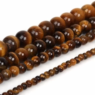 ลูกปัดหินธรรมชาติ Tiger Eye สีเหลือง ทรงกลม ขนาด 4-10mm สำหรับทำสร้อยข้อมือ-เครื่องประดับ DIY