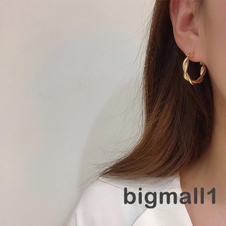 Bigmall- ต่างหูห่วง ทรงกลม สีพื้น สวยหรู เครื่องประดับ สําหรับผู้หญิง