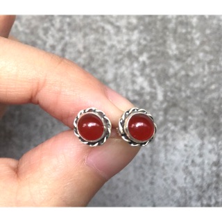 ต่างหูหยกน้ำผึ้งแท้ เงินแท้ Canelian Silver925 Earring