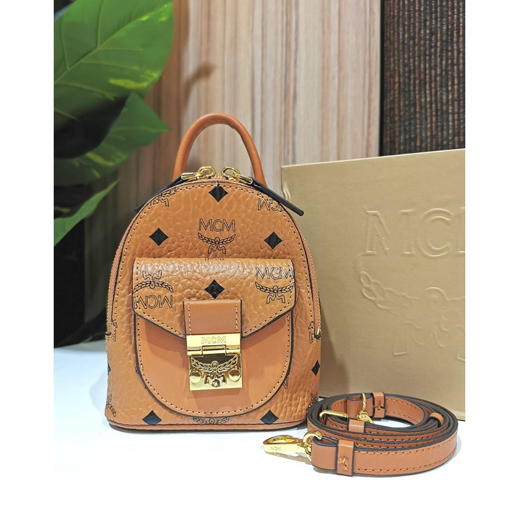 MCM Factory Cognac Visetos Monogram Crossbody Bag Code:B24D100565 แบรนด์แท้ 100% งาน Outlet