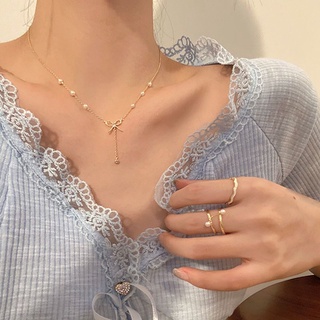 ใหม่ พร้อมส่ง สร้อยคอแฟชั่น สร้อยโบว์ไข่มุก สร้อยออกงาน