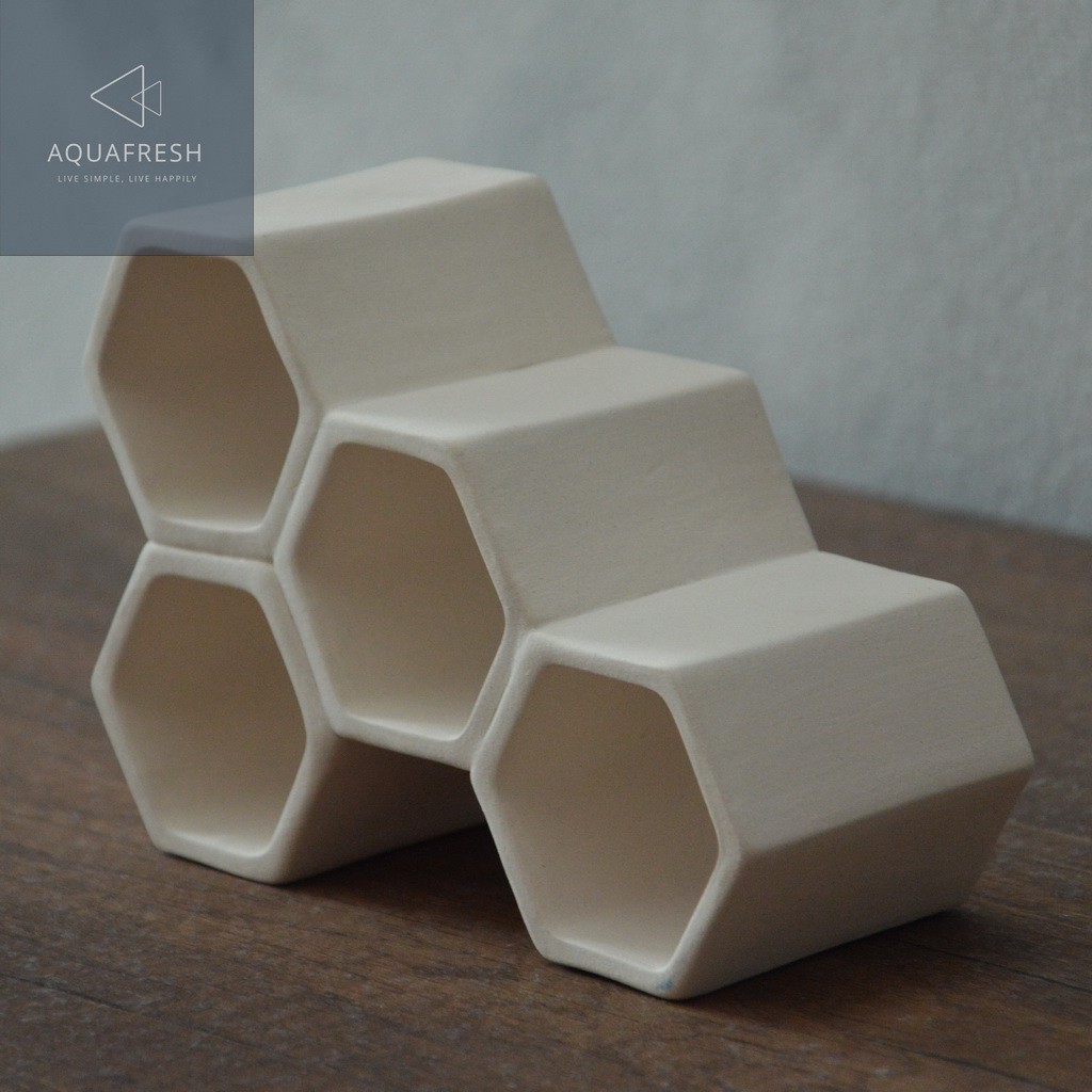 BEEHIVE X4 (M size) เซรามิครูปทรงรังผึ้ง 4 ช่อง ตกแต่งตู้ปลา เป็นบ้านกุ้ง/ปลา - รูปที่ 6