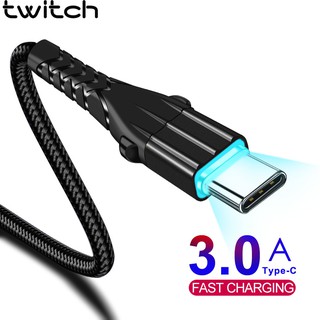 Twitch Led 3A USB Type C สายชาร์จเร็ว สําหรับ S Amsung G Alaxy Xiaomi Huawei ไฟ Led แสดงสถานะโทรศัพท์มือถือ สายชาร์จ USB C