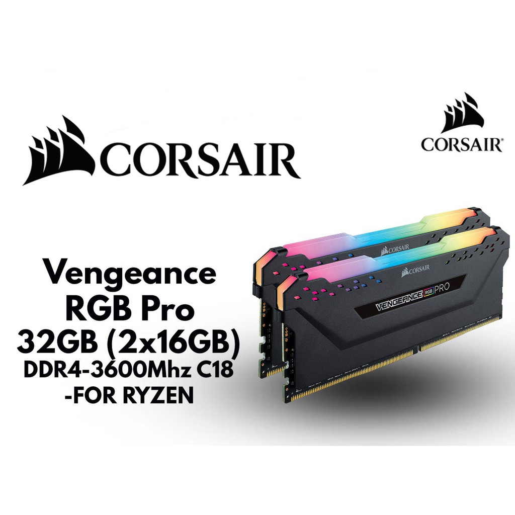 32GB (16GBx2) DDR4/3600 RAM PC (แรมพีซี) CORSAIR VENGEANCE PRO RGB (AMD Ryzen Ready) (CMW32GX4M2Z3600C18)
