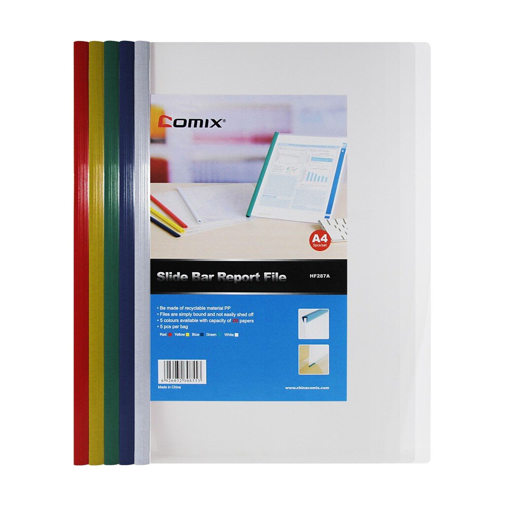 แฟ้มสันรูด A4 (แพ็ค5เล่ม) Comix HF287 (สัน 6 มิล.) มีหลายสีให้เลือก