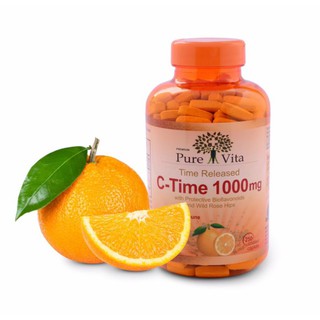 Pure Vita C-Time 1000 mg วิตามินซี สูตร Time-Release มี Rose Hip ขาวไว กว่าวิตามินซี ทั่วไป 20 เท่า