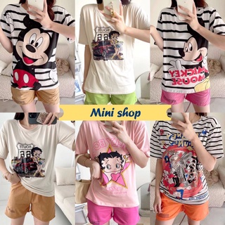 Mini shop🌸พร้อมส่ง🌸 (DX-Set-8803) ชุดเซ็ท เสื้อแขนสั้นคอกลม+กางเกงขาสั้นสีพื้น ลายน่ารักไม่ซ้ำใคร 08