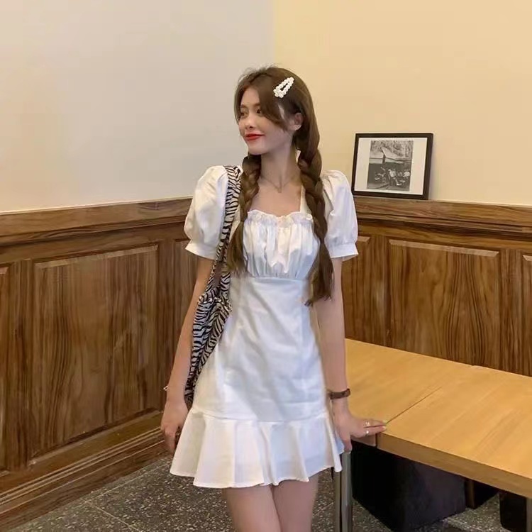 no 1 shop พร้อมส่งมาสามสีฝรั่งเศสเซ็กซี่น่ารักสไตล์พัฟแขนสั้น ชุดเดรส - รูปที่ 7