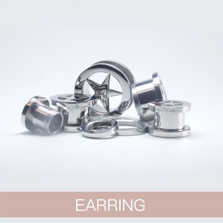 จิวตาไก่รูปดาวเลสขาว สแตนเลส [Ear Gauges Screw fit Ear Tunnels Plugs Stars Earrings]