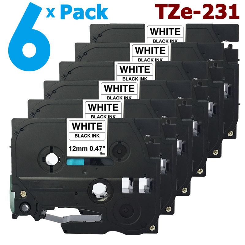 [สต็อกประเทศไทย]6 Pack 12mm Tze-231 Black on White Label Tape for Brother PTouch 8M Length TZe231 Tz