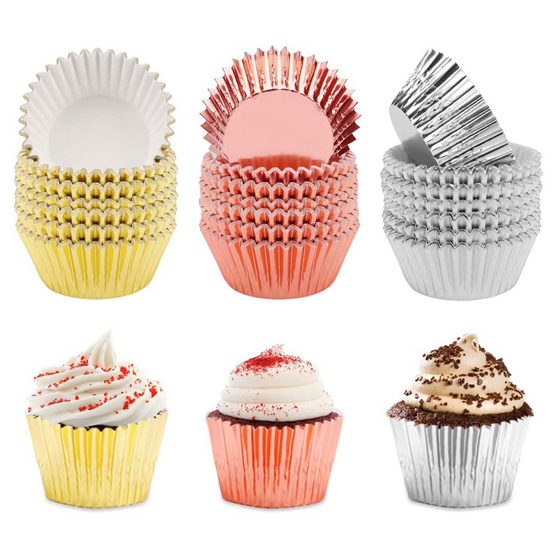Sliver Elcoho 11 300 Pieces Foil Metallic Cupcake Liners Muffin Paper Cases Baking Cups Silver and Rose Gold 