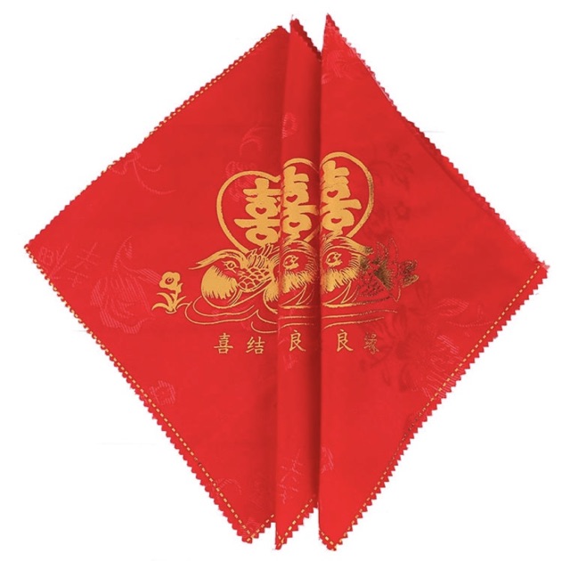 พัดสีแดง ผ้าเช็ดหน้าเจ้าสาว