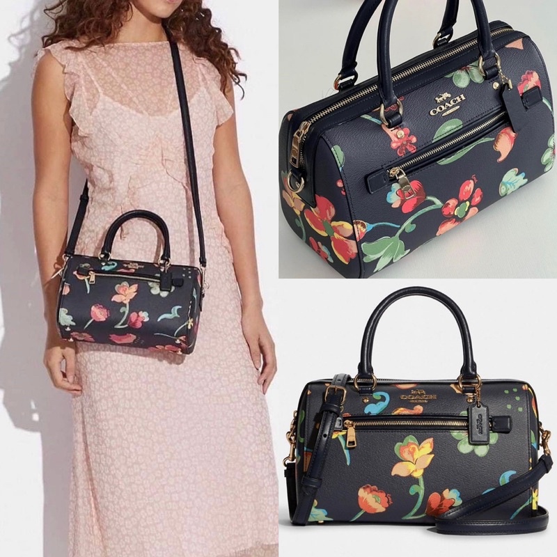 🎀 (สด-ผ่อน) กระเป๋าทรงหมอน สีกรมลายดอก ขนาด 10.5 นิ้ว  COACH C8617 ROWAN SATCHEL WITH DREAMY LAND FLORAL PRINT