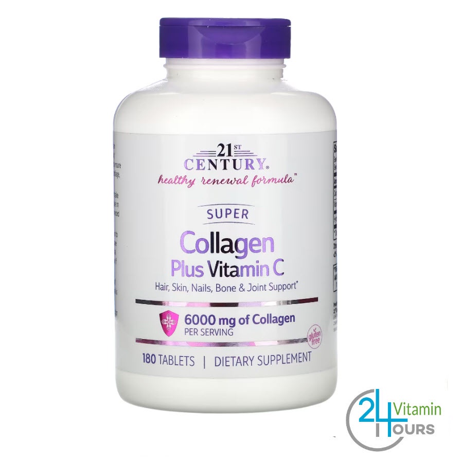 <พร้อมส่ง> 21st Century , Super Collagen Plus Vitamin C ,  1,000 mg, 180 เม็ด - คอลลาเจน ผสมวิตามินซ