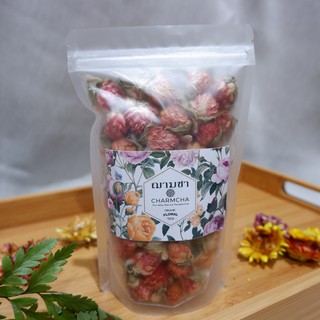 ชาดอกบานไม่รู้โรยแดง (Globe Amaranth red Tea) บำรุงปอดและตับ ผ่อนคลาย จากภาวะเครียด ชาดอกไม้ charmcha(ฌามชา)