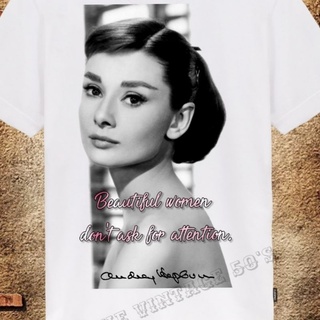 TSHIRTฝ้ายเสื้อยืดออเดรย์ เฮปเบิร์น Audrey Hepburn เสื้อยืดผู้ชาย เสื้อยืดผู้หญิง เสื้อวินเทจs-5xl