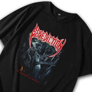 เสื้อยืดโอเวอร์ไซส์เสื้อยืด พิมพ์ลายวงร็อคพังก์ร็อค วงดนตรี Benediction สไตล์วินเทจ พรีเมี่ยม ทัวร์อินโดนีเซีย สําหรับผู