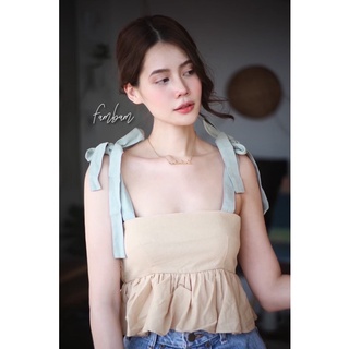 Candy crop top | ครอปผ้าลินินสีพาสเทล ดีเทลสายสลับสี🍭