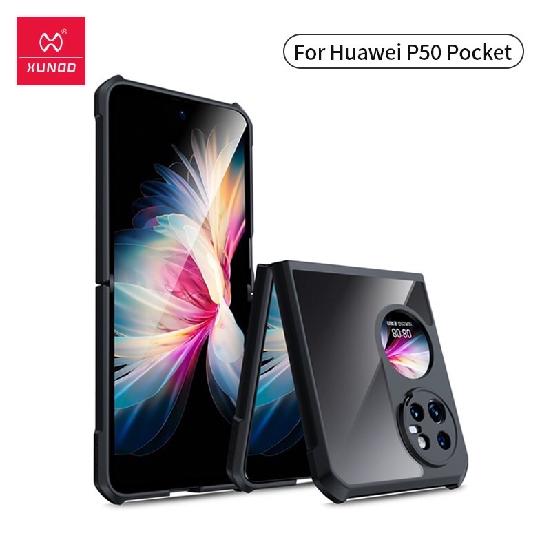 (( พร้อมส่ง)) เคสXUNDDแท้ % HUAWEI p50 Pocketเคสแบบกันกระแทกหลังใส ขอบข้างนิ่มสีดำ