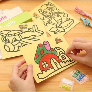 S ทรายโรยสี สติกเกอร์ทราย แผ่นโรยทราย 20.5*15 cm คละลาย - sand sticker SMALL 20.5x15 cm