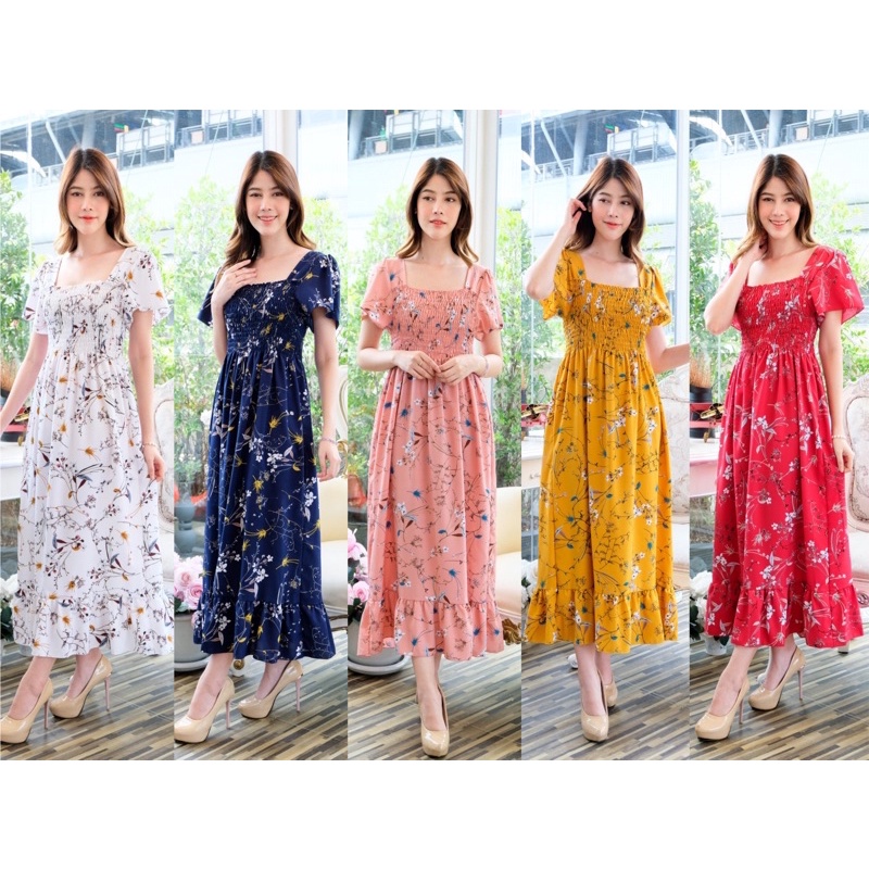 NEW พร้อมส่งเดรสลายดอกแต่งระบาย ลายเข้าเยอะนะคะ ใส่คลุ้มท้องได้ อกยืดถึง48 นิ้วจ้า