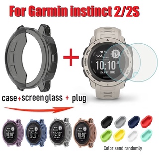 เคส Garmin Instinct 2S, Garmin Instinct 2 Case +Screen Protector + Anti-shatter Dust Plug Garmin Instinct 2 Screen Protector Protective Cover Clear TPU Instinct 2S ฟิล์ม Tempered Glass