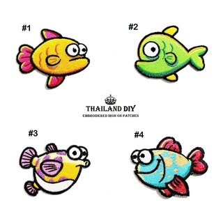 [ ตัวรีดติดเสื้อ การ์ตูน ปลา สัตว์น้ำ ] Funny Fish Cartoon Patch งานปัก ตัวรีดสัตว์ ตัวรีด ติดเสื้อ อาร์ม ตลก น่ารัก สวย