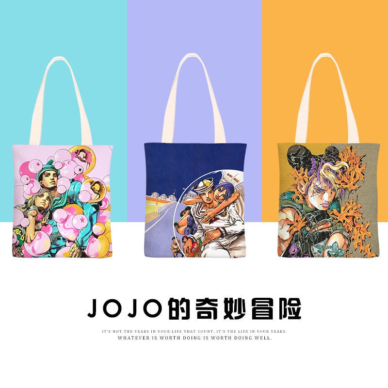 กระเป๋าถือ กระเป๋าสะพายไหล่ ผ้าแคนวาส ลายการ์ตูนอนิเมะ JOJO's Bizarre Adventure สําหรับนักเรียน