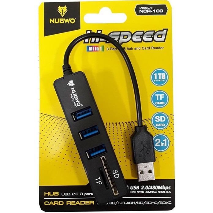 USB HUB (ยูเอสบีฮับ) NUBWO (NCR-100) Hub 3 Ports + 1Card Reader SD, TF (มี 2 สี WHITE | BLACK) ประกัน 1 ปี *ของแท้*