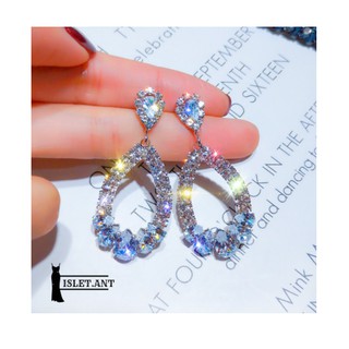 👗IL👗ต่างหูแฟชั่น  ต่างหูเพชร  ต่างหูแฟชั่นผู้หญิง  925silver ทรงหยดน้ำ