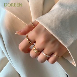 DOREEN 4/5PCS Ring set Butterfly Ring Set Geometric Bow Finger Ring Pearl Charm Korean Sweet Alloy Crystal Jewelry Gift