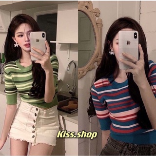 🌈พร้อมส่ง🌈เสื้อยืดคอกลมแขนสั้นผ้าร่องงานยืดได้เยอะมาก (7226)