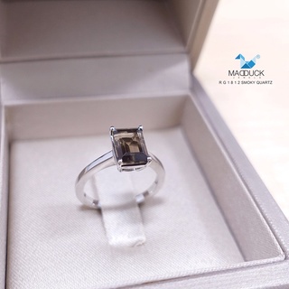 Madduckjewels แหวนเงินแท้ พลอยแท้ Smoky Quartz  ชุบโรเดียม RG1812sm