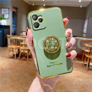 6D เคส Realme C35 ป้องกันเลนส์หรูหราซิลิโคนอ่อนเคสโทรศัพท์พร้อมที่วางขาตั้งเพชร